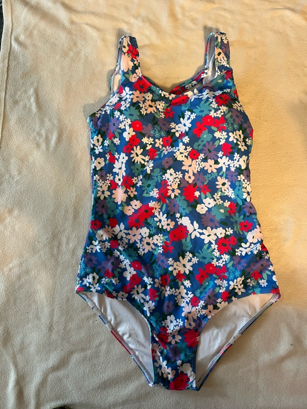 Women’s Floral One-Piece Swimsuit - Blue Multi. Size M